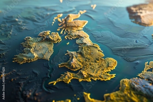 Fototapeta United Kingdom and Ireland Topographic Map with Detailed Terrain