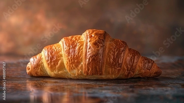Obraz Freshly baked croissant on a dark background.