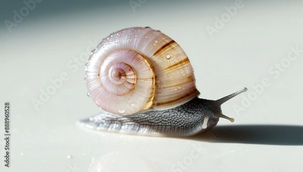 Fototapeta Real photo of new born snail on plain white background