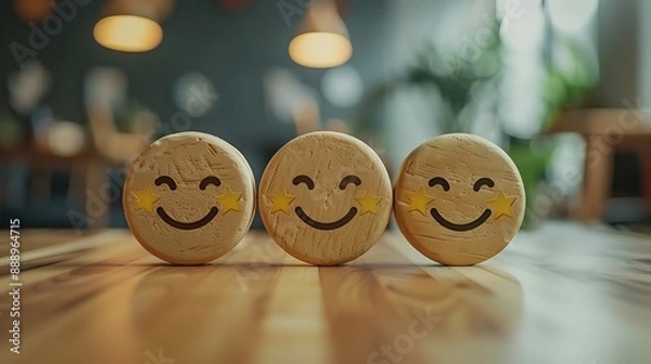Fototapeta Happiness and Positivity in Simple Wooden Blocks