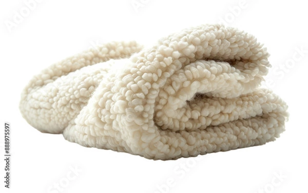Fototapeta A fluffy, white blanket is rolled up, inviting warmth and comfort