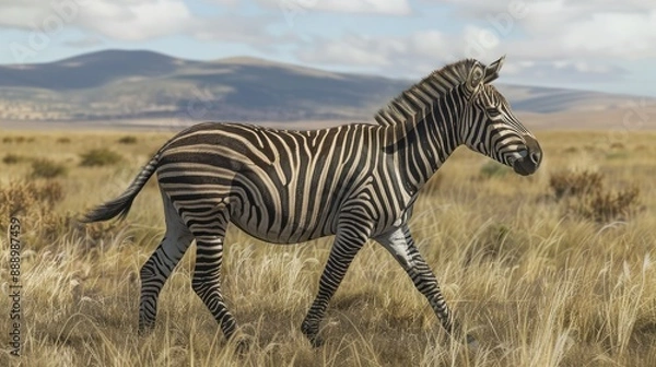 Obraz Grevy s Zebra Walking on Grass