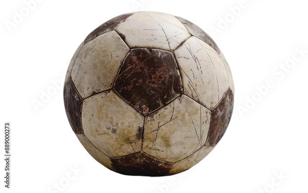 Obraz An old, brown, and white soccer ball with visible wear and tear