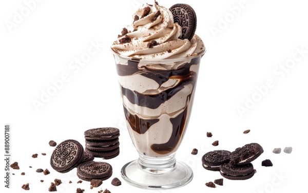Obraz A decadent chocolate milkshake with whipped cream and cookies