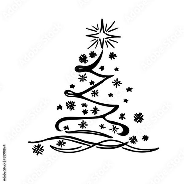 Obraz Christmas tree, sketch, vector
