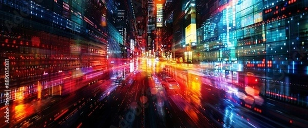 Fototapeta Abstract composition illuminated with mesmerizing lights, capturing the essence of stocks, marketing, and technology in contemporary society.