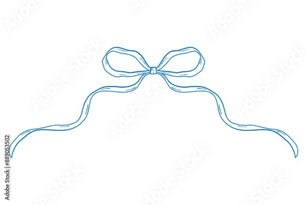 Obraz Blue vintage bows frame, Hand drawn ribbons border illustration.	