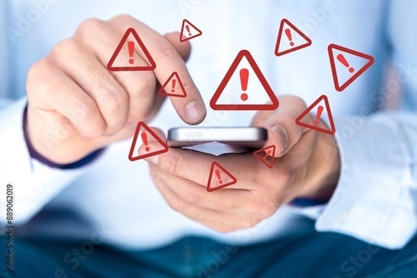 Obraz Woman unwanted call. Scam, fraud Stranger calling.