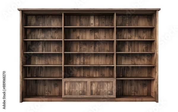 Obraz Empty Wooden Bookcase With Open Shelves and Closed Cabinet Doors