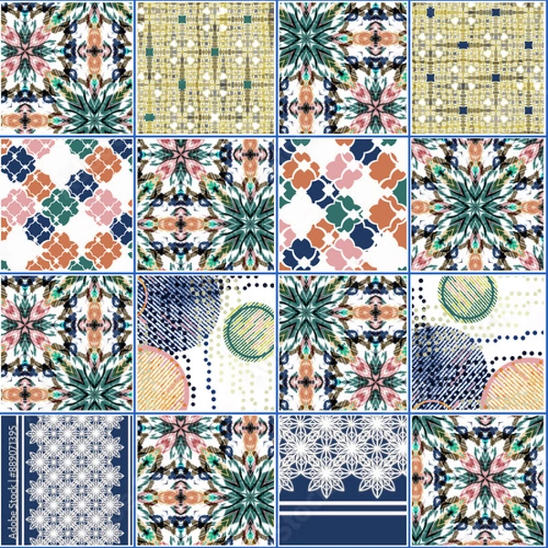 Fototapeta Seamless patchwork pattern. Colorful ornament.