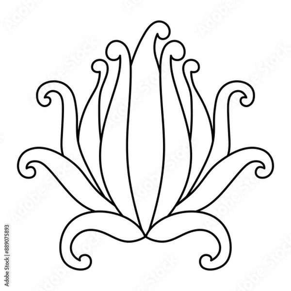 Fototapeta Fancy flower, abstract floral pattern, outline drawn vector illustration, Contour black line flower, cartoon style