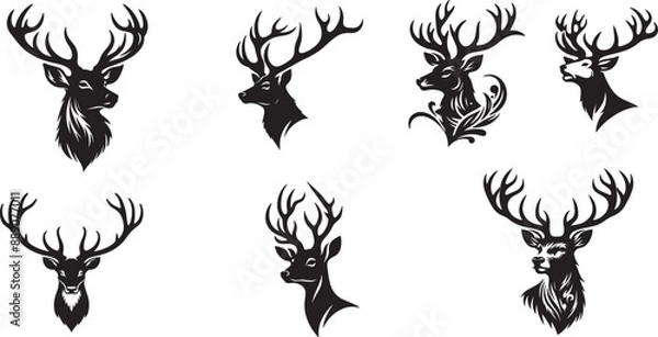 Obraz Deer head silhouette vector illustration art on white background