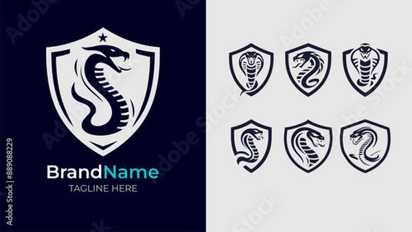 Obraz Elegant Monochrome Cobra Logos in Shield Design Set