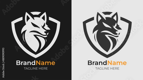 Fototapeta Angry Fox Head With Shield Logo