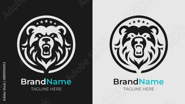 Obraz Monochrome Angry Bear Head Logo in Shield