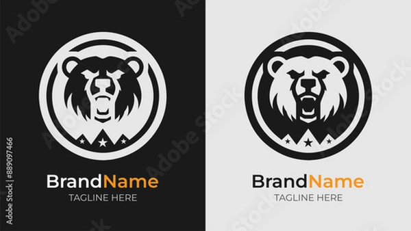 Obraz Fierce Bear Logo in Monochrome Shield Design