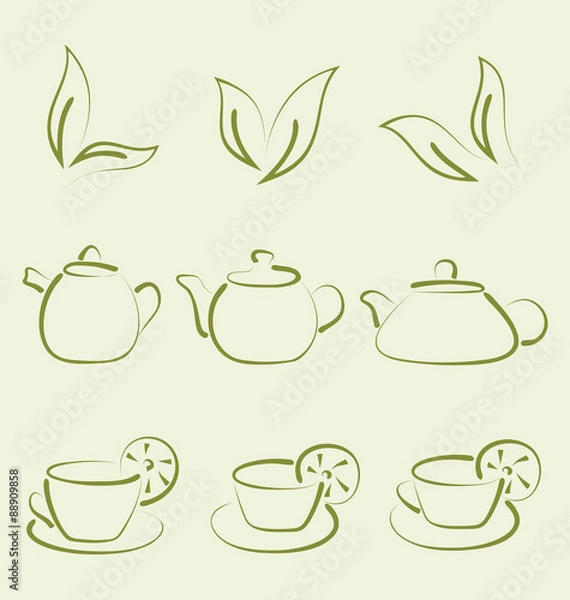 Obraz Herbal tea, set cups and teapots