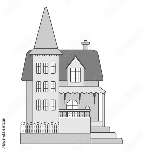 Fototapeta Gray house with an extension, porch and canopy