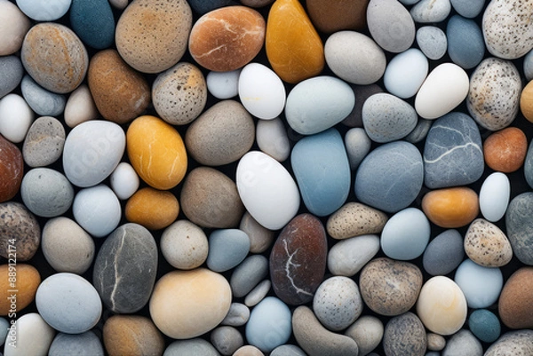 Fototapeta Processed collage of sea shore pebbles texture. Background for banner, backdrop or texture