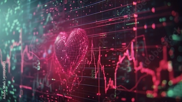 Fototapeta Animated stock market chart pulsing with the dynamic movement of financial activity, resembling a heartbeat.