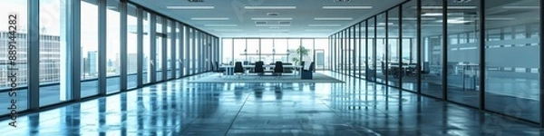 Fototapeta Modern Empty Office Open Space Interior. Business Meeting and Corporate Environment in a Spacious Office Setting. AI-Generated, High-Quality 4K Wallpaper.