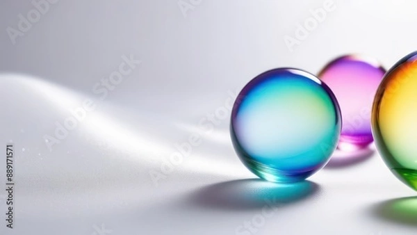 Fototapeta Abstract flowing waves with soap bubbles on white background with beautiful bokeh and with copy space