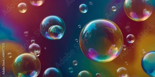 Obraz colourful soap bubbles floating on a colorful colorful background. AI generated.