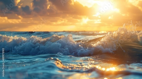 Obraz Sunlight shining on ocean waves and horizon with copy space
