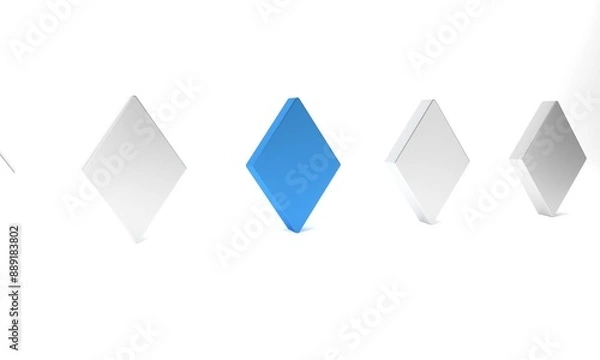Fototapeta Blue Playing card with diamonds symbol icon isolated on white background. Casino gambling. Minimalism concept. 3D render illustration
