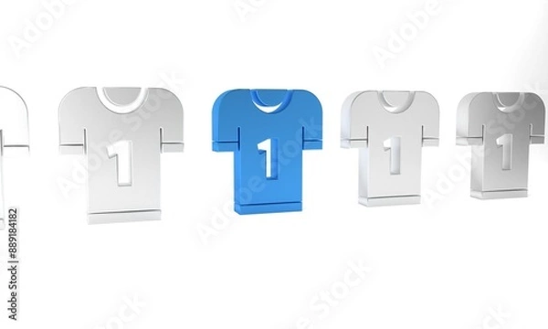 Fototapeta Blue American football jersey icon isolated on white background. Football uniform sign. Minimalism concept. 3D render illustration