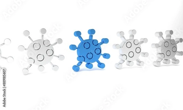 Fototapeta Blue Bacteria icon isolated on white background. Bacteria and germs, microorganism disease causing, cell cancer, microbe, virus, fungi. Minimalism concept. 3D render illustration