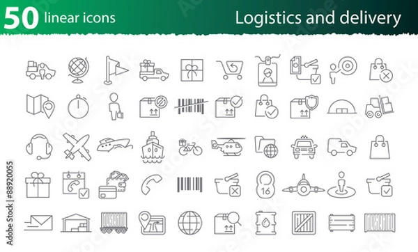 Obraz Vector thin line logistics and delivery set