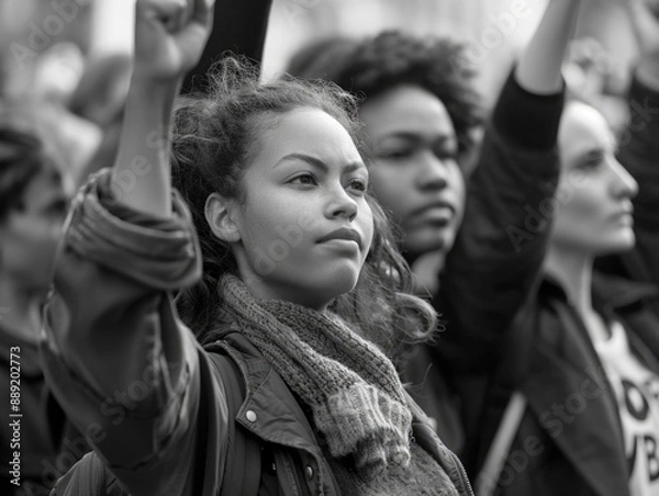 Fototapeta Group of people holding signs with messages and slogans, ideal for editorial or news uses