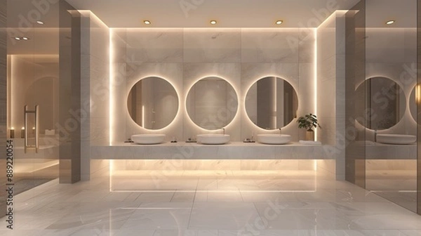 Fototapeta Modern bathroom with sinks and mirrors in a public space