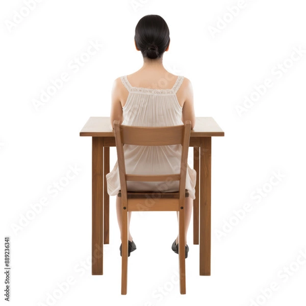 Fototapeta woman sitting on chair back view isolated on transparent background cutout