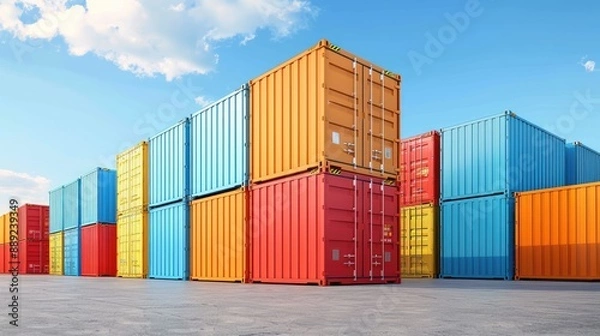 Obraz Vibrant Shipping Containers Stacked Outdoors