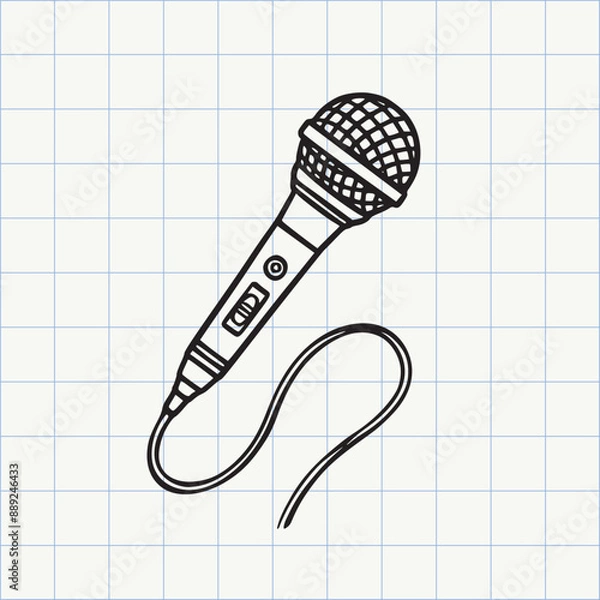 Fototapeta Microphone doodle icon. Hand drawn sketch in vector