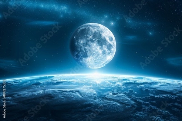 Fototapeta Full moon over ocean serene and peaceful artistic scene inviting setting vibrant and detailed calming atmosphere cosmic beauty