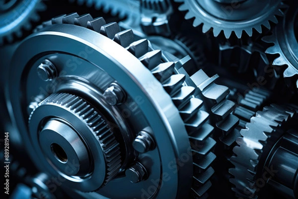 Fototapeta Precision Engineering Metallic Gears Close-Up