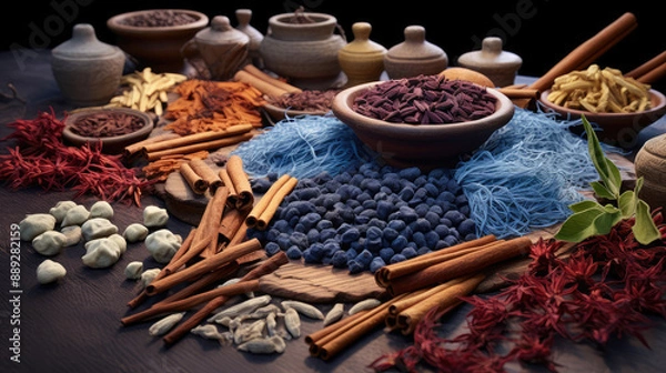 Fototapeta Assortment of Exotic Spices and Herbs