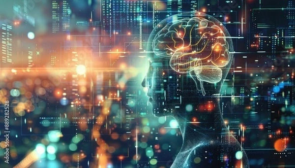 Fototapeta Digital Brain Interface with Technology Background