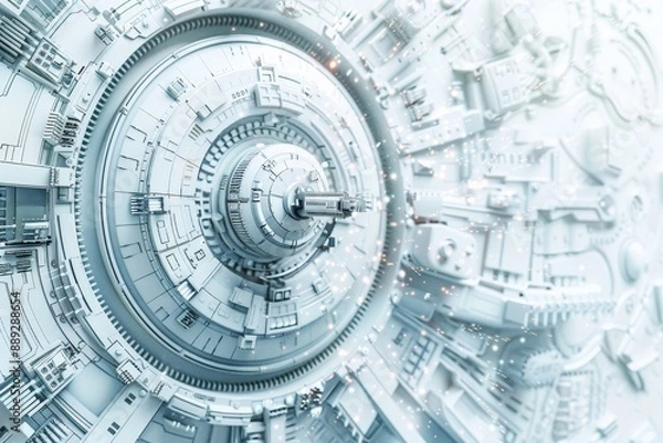 Fototapeta An aerial view of a futuristic city, showcasing advanced technology, modern architecture, and innovative urban planning in a sci-fi inspired design