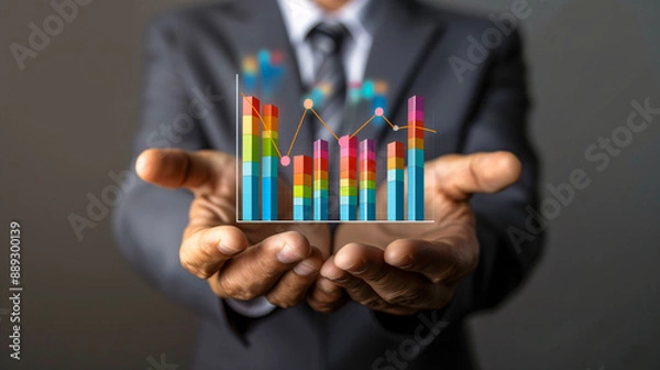 Obraz Businessman Displaying Floating 3D Holographic Projection Graphs