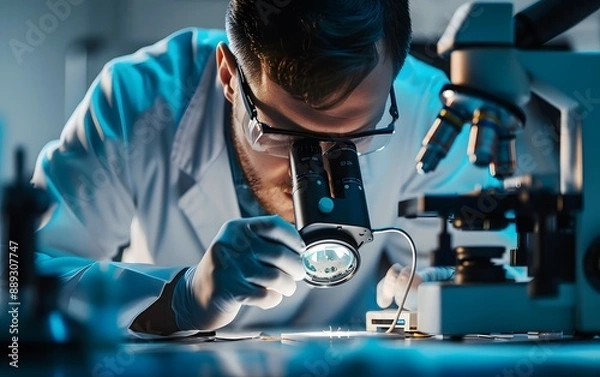 Obraz scientist looking through microscope