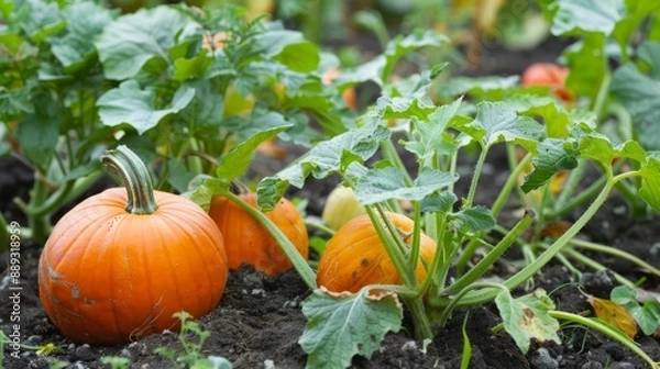 Obraz pumpkin seeds along with other vegetables in a mixed garden generative ai