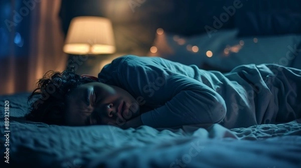 Fototapeta Person Lying in Bed with a Pained Expression