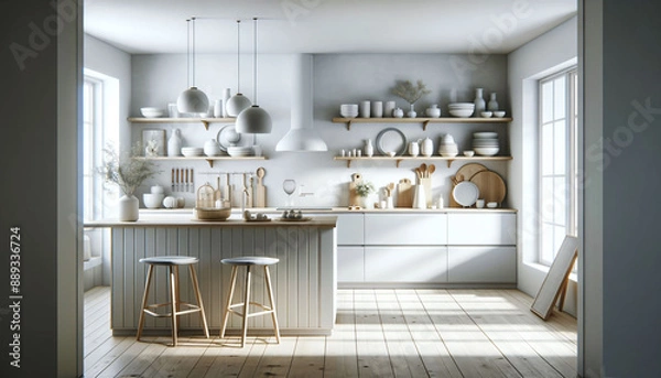 Fototapeta a kitchen filled with lots of counter top space