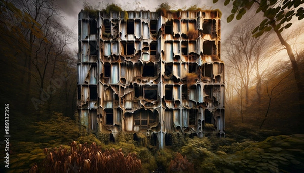 Fototapeta a painting of a building made out of pipes