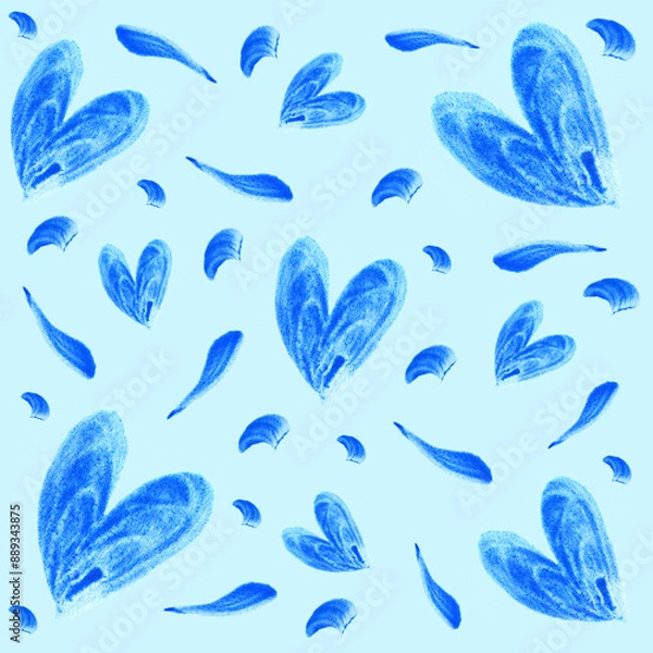 Fototapeta Blue watercolor hand drawn hearts, heart artistic cute texture pattern background, for gentle romantic design for Valentine's Day