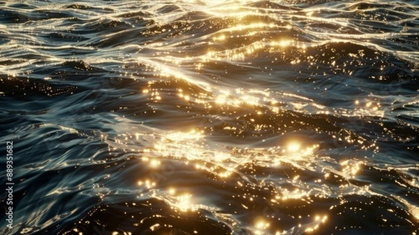 Fototapeta Open sea with gentle waves and sun reflections in the water. generative ai